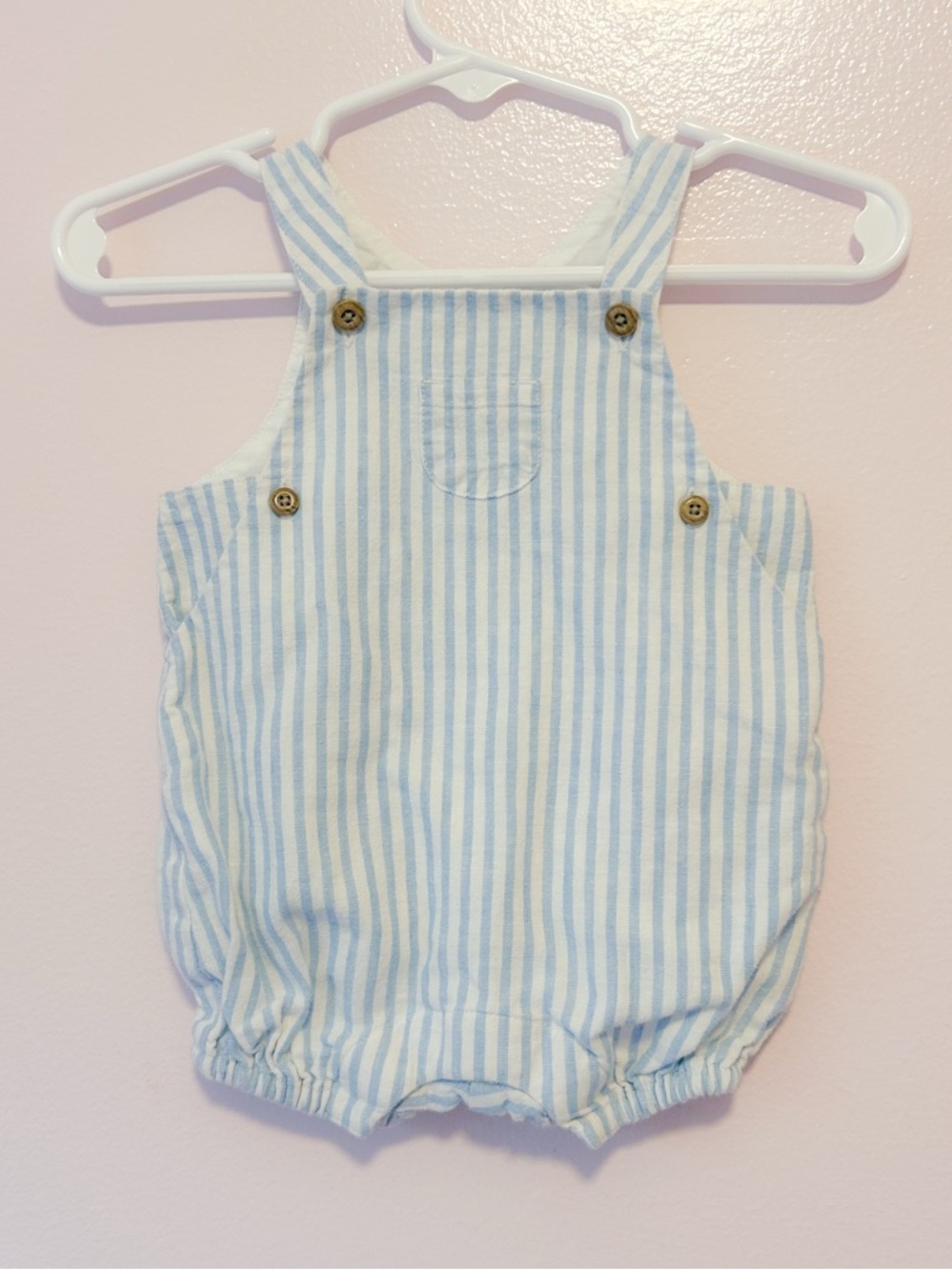 Janie and Jack Blue and White Striped Sleeveless Romper Sz 0-3 Mo